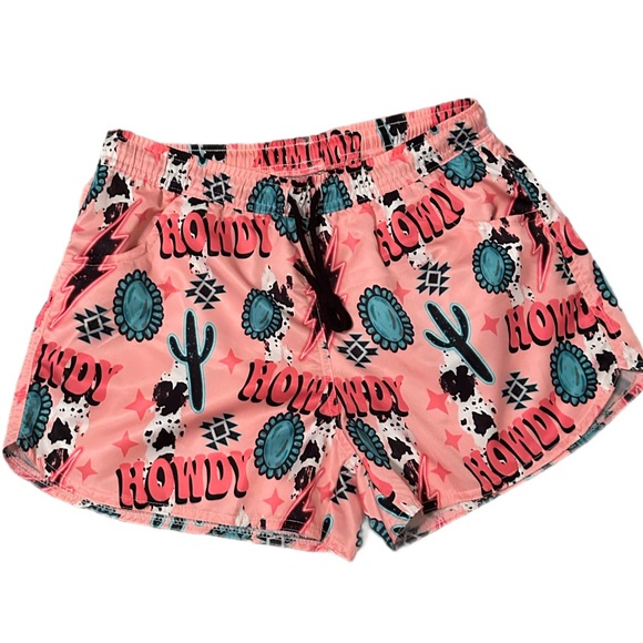 GYPSY OUTLAW ~ Pink and Turquoise Women's Shorts w/Pockets Elastic Waistband - Picture 1 of 8